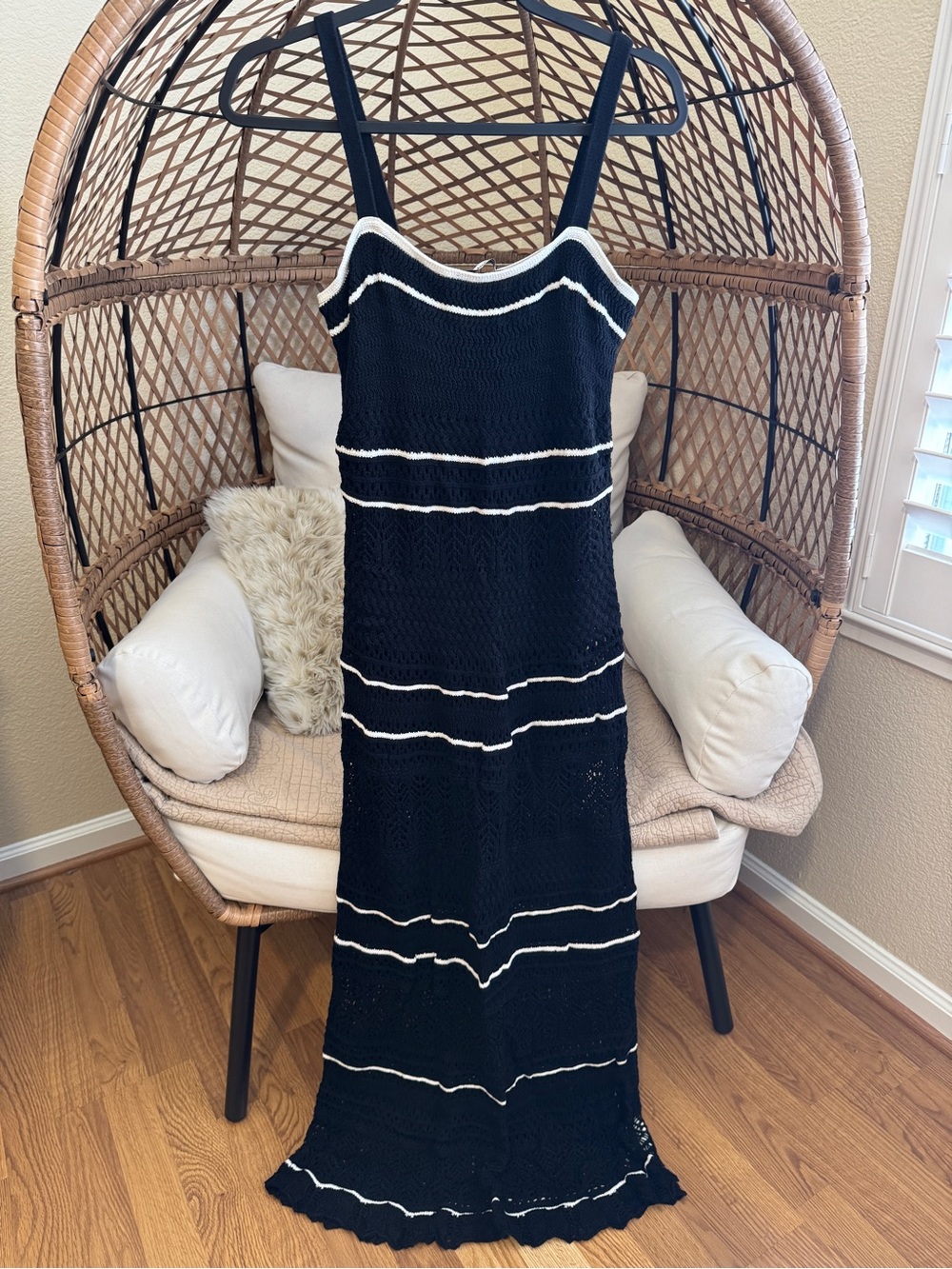 Abercrombie and Fitch Crochet Style Maxi Dress Black and White Medium